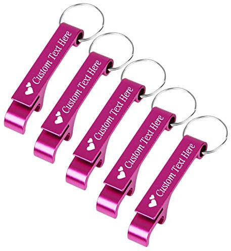 5 Stück Personalisierter Flaschenöffner Schlüsselanhänger Individueller Bierflaschenöffner mit LOGO Text Gravierter HochzeitsFlaschenöffner Gastgeschenke-Rosa