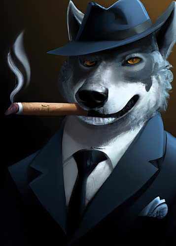 Generisch Mafia Wolf Poster - Tier im Anzug - Lustige Tiere Wandbild (DIN A2)