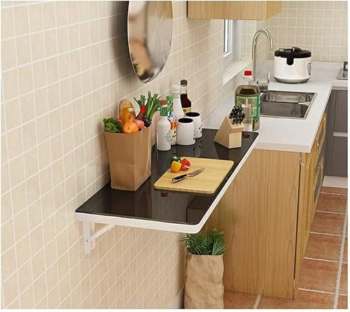 Hochbelastbarer, klappbarer, an der Wand befestigter Tisch, gehärteter Glastisch, unsichtbarer Esstisch, Computer-Esstisch, tragender Schreibtisch, 80 kg