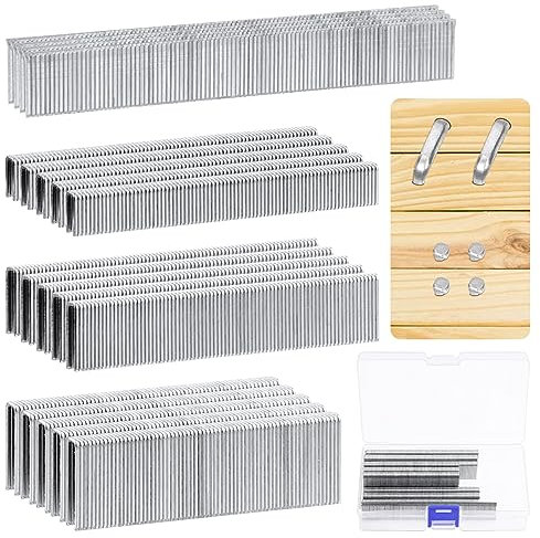 Tanstic 1608Pcs 18 Gauge 1/4 Narrow Crown Staples with Brad Nails Assortment Kit, 1/2, 3/4, 1 Heavy Duty Galvanized Finish Staples and 5/8 Brad Nails for Pneumatic Electric Stapler (Silver)