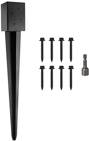 LADECH 4x4 Fence Post Anchor Ground Spike 36” Length Metal Black Powder Coated – Mailbox Post Anchors – Fit 3.5x3.5 Lumber (1, Black)