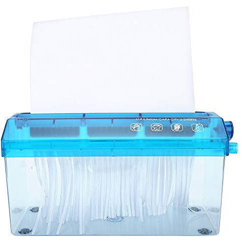 Tissting Mini Hand Aktenvernichter A4 27 x 17 x 15 cm 3,5L Gerader Schnitt Handkurbel Partikelschnitt Blau Kunststoff Transparent Manueller Papierzerkleinerer für A4 A6 Blätter