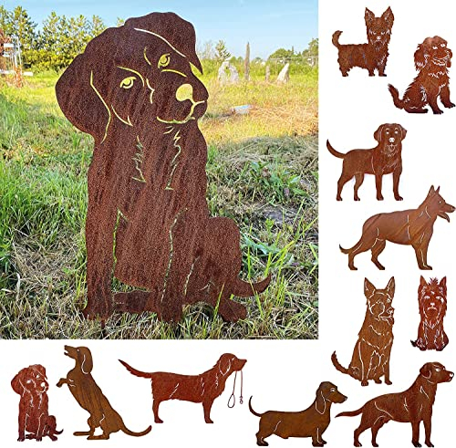 Gartenfigur Hund sitzend groß 55x39cm Gartenstecker Edelrost Gartendeko Wetterfest Rost Metall Rostfigur Hunde Figur Tier von Steinfigurenwelt