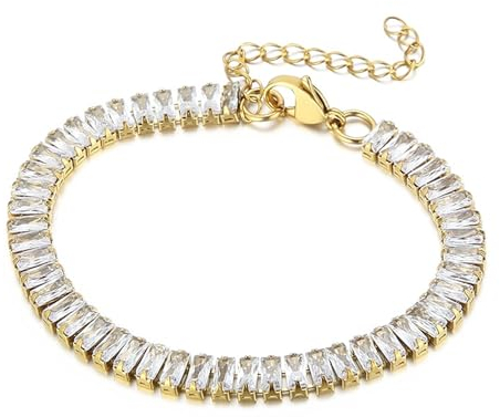 Mesnt Armschmuck Damen Vintage, Edelstahl Rechteckiges Cubic Zirkonia-Armband 17cm für Frauen Gold
