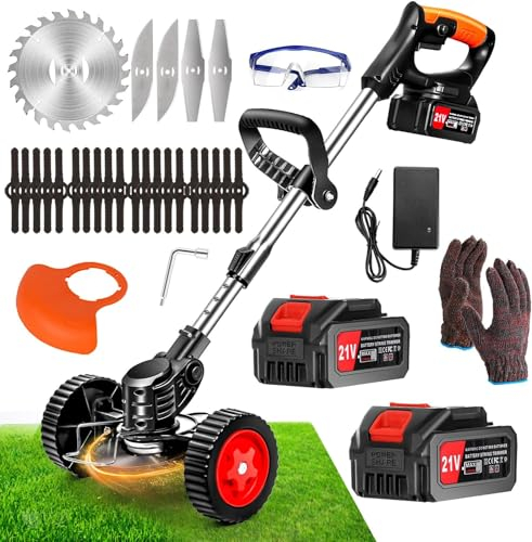 Tagliabordi Elettrico Da Giardino 21V Tagliabordi a Batteria, Decespugliatore Elettrico con 2pcs4.0Ah Batteria&3 Tipi di Lame, Testa Regolabile E Maniglia Telescopic per Rifilare Il Prato