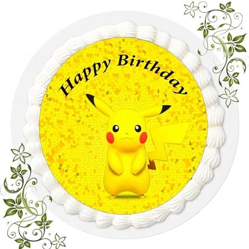Für den Geburtstag ein Tortenbild, Zuckerbild mit dem Motiv: Pokemon Pikachu, Essbares Foto für Torten, Tortenbild, Tortenaufleger Ø 20cm FONDANT Pokemon Pikachu Nr. 13