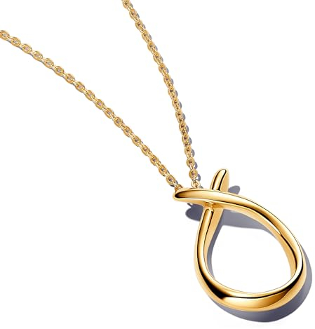 PANDORA Essence Organisch Geformte Anhänger-Halskette aus Sterling Silber mit vergoldeter Metalllegierung, Größe 50cm, 363316C00-50