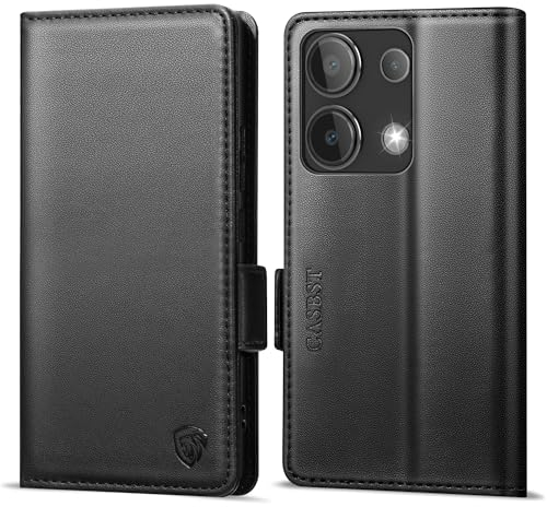 CASBST Handyhülle für Xiaomi Redmi Note 13 4G Hülle Premium Leder Schutzhülle Klappbar mit Kartenfach Ständer Magnet Handytasche mit RFID Flip Case Stoßfest Klapphülle für Redmi Note 13 4G Schwarz