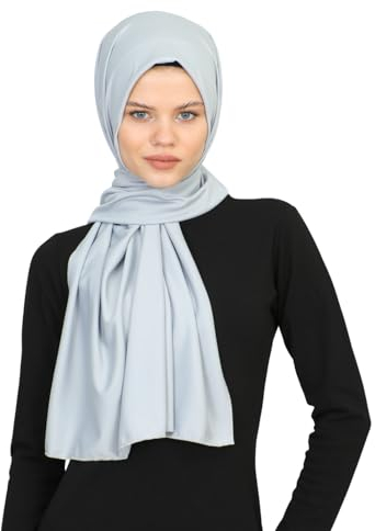 Prien Hijab Kopftuch für Damen, Muslimische Kleid Schal, Kopftücher für Mädchen, Islamische Langer Scarf, Chiffon Turban Kleider für Ramadan (Grau)