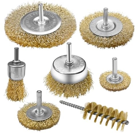 Dunkwckore 7 Piezas Cepillo Alambre Taladro, Vástago Redondo Cepillo para Taladro 6 mm Metalico Limpieza, Wire Brush, Lijadora Cepillos Alambre Taladro Profesionale Pulir/Lijar/Eliminación Óxido