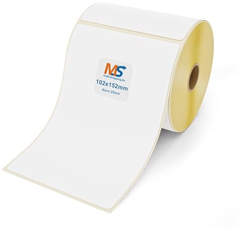Multi-Shopping Thermo Etiketten Eco Versandetiketten 102 x 152 mm - 475 Stück je Rolle - Kern: 25 mm -permanent haftend DHL, UPS, GLS, Hermes, Fedex Thermodirekt Selbstklebend