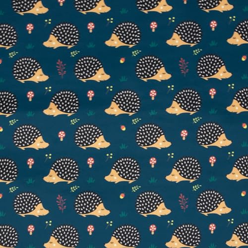 Nano Softshell Stoff Igel Petrol Kinderstoff Oeko-Tex 0,5m x 1,45m Meterware Stoff für Kinderkleidung, Jacken und Accessoires Funktionsstoff