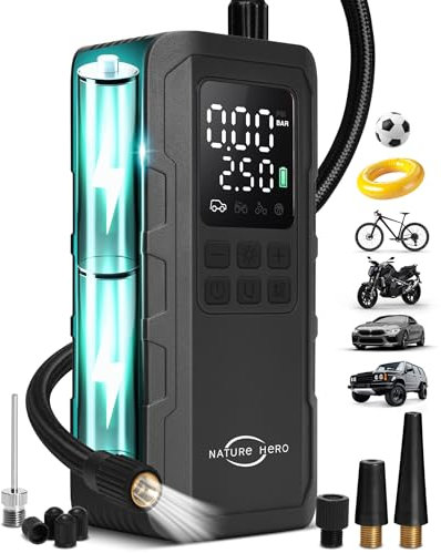 Tire Inflator Portable Air Compressor,150 PSI car tire air pump portable with Digital LCD Pressure Gauge,Electric Air Pump for Motorcycle Tires,Bicycle Tires and Balls,Black