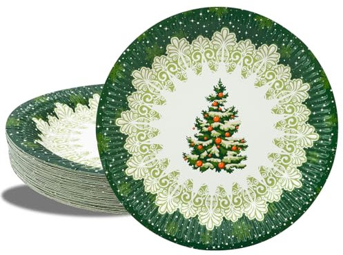 BFB Juego de Platos de papel Navidad 50 piezas Árbol de Navidad Verde 23 cm Platos de cena Desechables para fiestas