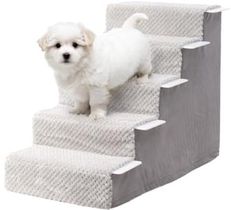 KSIIA Hundetreppe für Kleine Hunde 55cm Hoch, Haustiertreppe mit Abnehmbarem Waschbarem Bezug, Katzentreppe für Alte Katzen Hunde, Rutschfestem Hunderampe Hundetreppe für Bett Sofa, Grau