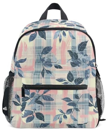 CHIFIGNO Kleinkind-Rucksack für Mädchen und Jungen, Vorschulrucksack, Kindergartentasche, Schulrucksack, Retro-Karo und Blätter, Medium