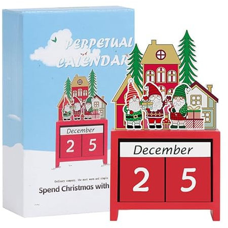 LAEMILIA Wooden Christmas Countdown Calendar Xmas Advent Calendars Snowman Santa Claus Gnome Christmas Tree Office Desk Decorations Size 13 * 7.5cm/5.12 * 2.95inch