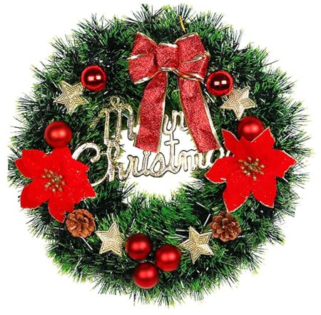 Weihnachtskranz Kerzenhalter,Künstlicher Adventskranz Mit Kerzenhaltern,Weihnachts-Advents-Kerzenhalter Kugelkranz Weihnachten Weidenkranz Groß Fensterdeko Weihnachten, Weihnachtskugeln