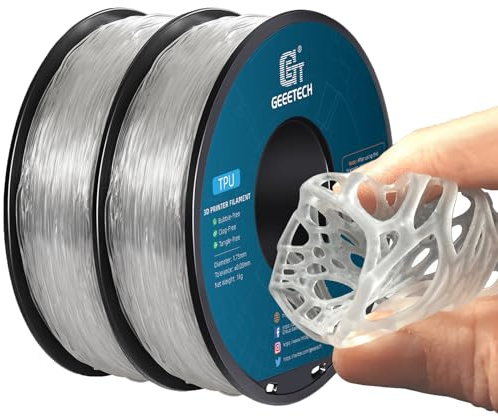 GEEETECH TPU 95A 3D Drucker Filament 1,75 mm 2 KG, Flexibles Weiches Filament 3D Druckmaterialien, 1-kg-Rolle, für die Meisten -3D-Drucker,Transparent+Transparent