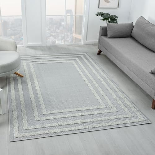 VIMODA Teppich Boho Hochflor Wohnzimmer, Schlafzimmer, Küche, Flur, Waschbarer Teppich 3D, Farbe:706Grau, Maße:200x290 cm