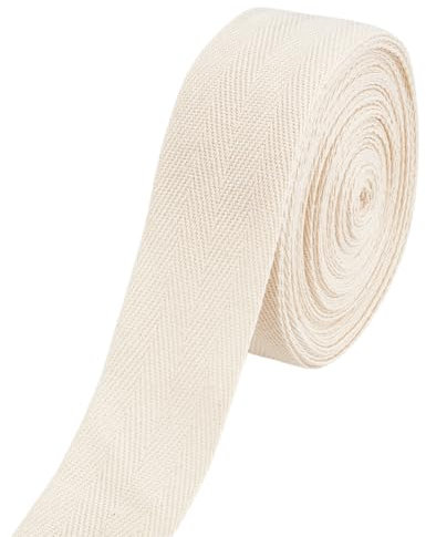 BENECREAT 12 m Baumwoll Twillband, 40mm Beiges Baumwollband Twillband Gurtband Mit Fischgrätenmuster Zum Nähen von Teppichkanten Basteln Einfassen von Nahtbesatz