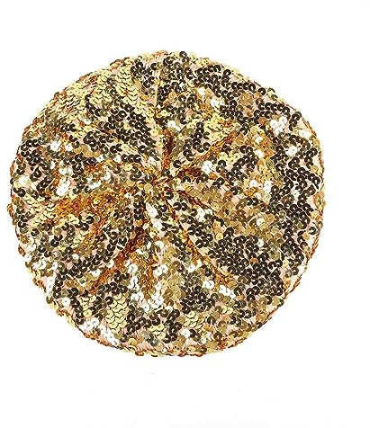 Damen Baskenmütze mit Glitzernden Pailletten 70er Neon Disco Outfit Glitzer Karnevals Party Barett Mütze Pailletten Barett Hut Glitzernd Glänzend Cap für Frauen Mädche Unisex (Gold, One Size)