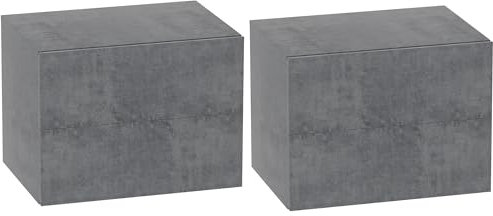 HOMCOM Set di 2 Comodini Sospesi con 2 Cassetti, Comodini Camera da Letto, Tavolini Salvaspazio da Salotto, 40x29x30 cm, Grigio Cemento