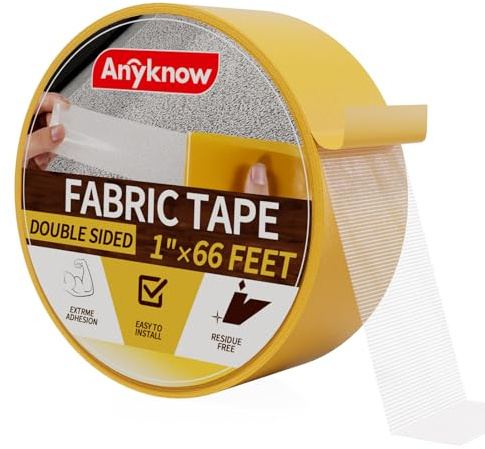 Anyknow Double Sided Fabric Tape Heavy Duty，1inch x 66FT Double Stick Carpet Tape，Fabric Tape Multifunctional Double Sided High Stickness Strong Tape for Clothes Carpet