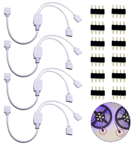 4 Stück LED-Splitterkabel 4-polig 1 auf 2 Verteilung 30cm Weiß Rand | RGB-Streifen Eckverbinder, 5050 3528 2835, Band Splitterband, Verteiler, Verbinder, Adapter, Anschluss, Beleuchtung
