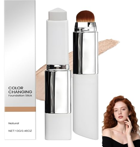 Color Changing Foundation Stick, 2-In-1 Foundation Stick, Hydrating Concealer, Brightening & Even Skin Tone, Waterproof & Sweatproof, Full to Medium Coverage Makeup, Lightweight, Brush (natural)