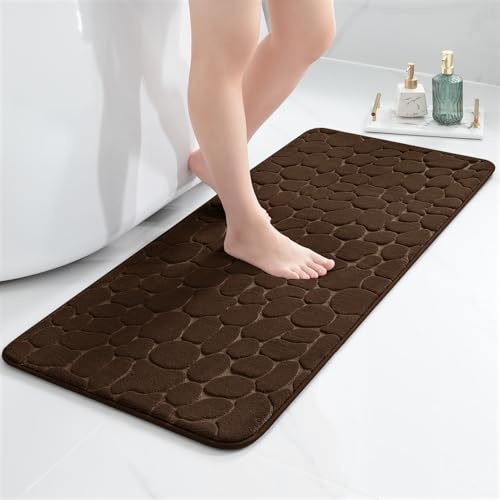 chakme Badematte rutschfest, 60x90 cm Dunkelbraun Badezimmerteppich | Memoryschaum Badteppich, Waschbar Badvorleger, Wasserabsorbierend Kieselsteine Duschvorleger