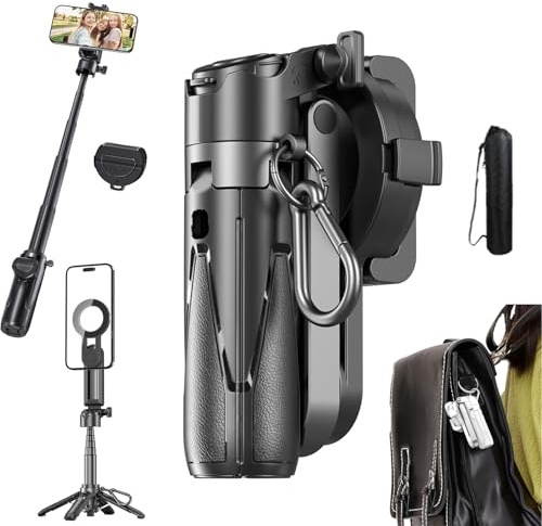 Trépied à selfie amélioré 2026, trépied magnétique portable, mini perche à selfie Bluetooth, rotation flexible à 360°, télécommande amovible, pour vlogs, photographie de paysage (noir)