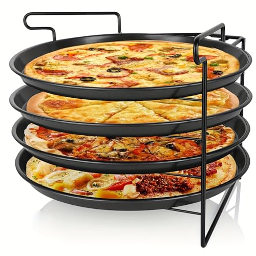 Spalivivre Pizza Baking Set 5 Piece, 4X 11 Non-Stick Perforated Pizza Trays | Premium Steel, Food-Grade Non-Stick Material for Oven with Rack Stand, Baking Accessories Bake 4 pcs at Once
