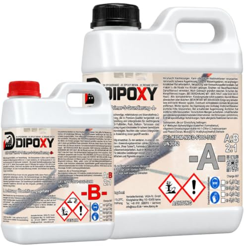 DIPOXY Primer S 2K Epoxidharz Grundierung 750g Epoxidharz + 37,5g Farbe Schwarz – 2:1 Epoxy Primer & Haftgrund für Beton, Estrich, Boden, Garage, Balkon
