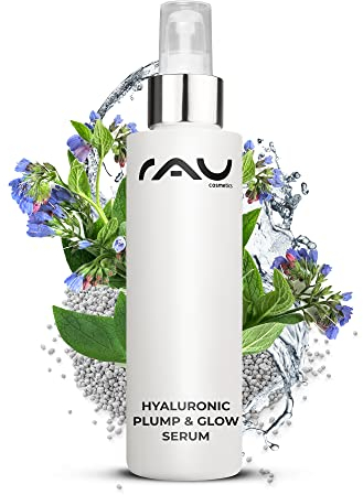 RAU Cosmetics Hyaluronic Plump & Glow Serum 100 ml | Anti-Aging Hyaluron Serum - reife Haut & trockene Haut | Konzentrat mit Allantoin, Urea, Milchsäure (AHA) und Sorbitol Gesicht