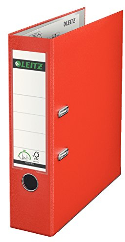 Leitz Qualitäts-Ordner 180° Plastik, das Original, DIN A4 Aktenordner 8 cm breit, 90% Recycling-Karton, 30% Pre-Consumer Recycling-Kunststoff, Mit 180° Mechanik, 600 Blatt Kapazität, Hellrot, 10105020