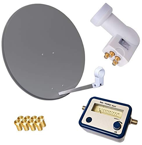 netshop 25 HD Sat Anlage 80cm Spiegel + Opticum Quad LNB für 4 Teilnehmer + SAT Finder (3 Farben wählbar)