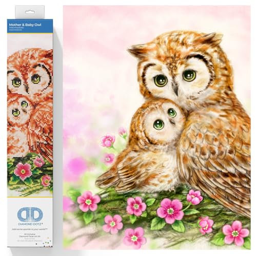 DIAMOND DOTZ Kits de pintura de diamantes para adultos con diseño de búho madre y bebé, kit de arte de diamantes, un kit de manualidades creativo relajante con gemas de puntos de 16.5 x 16.5 pulgadas