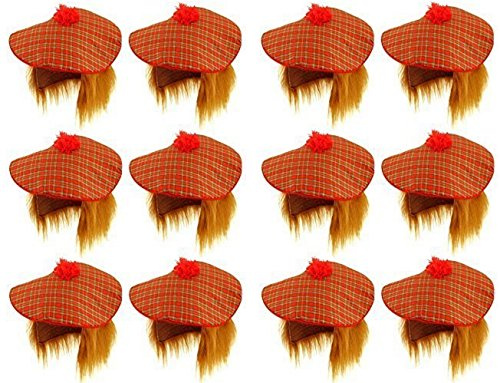 HENBRANDT Adults Scottish Tartan Tam O' Shanter Hat with Ginger Hair Funny Burns Night Stag Dos Fancy Dress Party Accessory for Men and Women