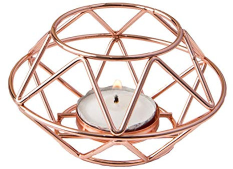 FASHIONCRAFT 8742 Geometric Design Rose Gold Metal Tealight Candle Holder, Candle Wedding Favor, Candle Centerpiece, Pack of 2