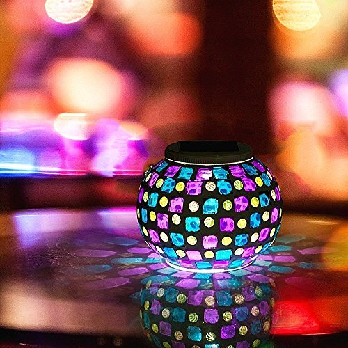 SUAVER Bunte Sphärische Mosaik Lampe Solarlampe,wasserdichte Gartenleuchten LED Magic Kugel Leuchten LED Dekoration Beleuchtung Bunte Tischlampe für Garten, Patio, Tabelle, Zimmer (Rotes & blaues)