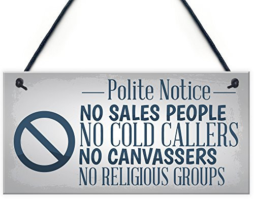 RED OCEAN No Cold Callers Sales Religious Groups Front Door Stop Sign Polite Notice Hanging Wall Plaque