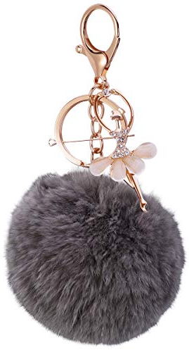 Bommel Schlüsselanhänger Fellbommel Taschenanhänger Pelzbommel Pompom Keychain Anhänger mit Strass und Ballett Mädchen Schlüsselbund für Handtasche Schlüssel Auto