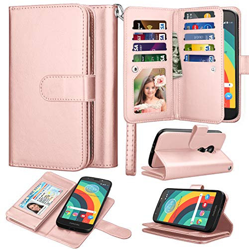 Takfox Étui Portefeuille en Similicuir avec Support magnétique pour Cartes de crédit et 9 Cartes Rose Gold