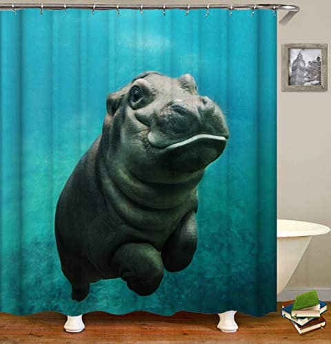 Chickw1 Duschvorhang Wasserdicht Anti-Schimmel 3D Meerestiere Drucken Polyester Bad Vorhang mit 12 Duschvorhangringe für Badezimmer Decor (180x180cm,Grüne Seekuh)