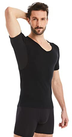 FINN Anti-Schweiß Shirt Herren mit V-Ausschnitt und integrierten Achselpads gegen Starkes Schwitzen - Unterhemd mit garantiertem Schutz vor Schweißflecken und Schweißgeruch Schwarz S