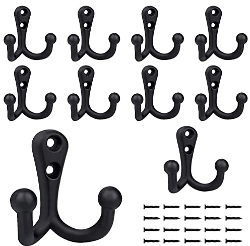 BIGLUFU Kleiderhaken, 10 stück Garderobenhaken Vintage Schwarz Doppelt Wandhaken mit 20 Schrauben für Garderobenhaken Badezimmer Küche Büro
