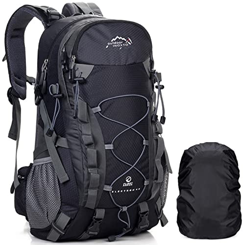 A AM SeaBlue Wasserdichter Wanderrucksäcke 40L Leicht Outdoor Rucksack Trekking Rucksäcke Herren Damen Reiserucksack für Klettern Camping Reiten Sports Reisen Angeln Freizeit Tagestouren, Schwarz