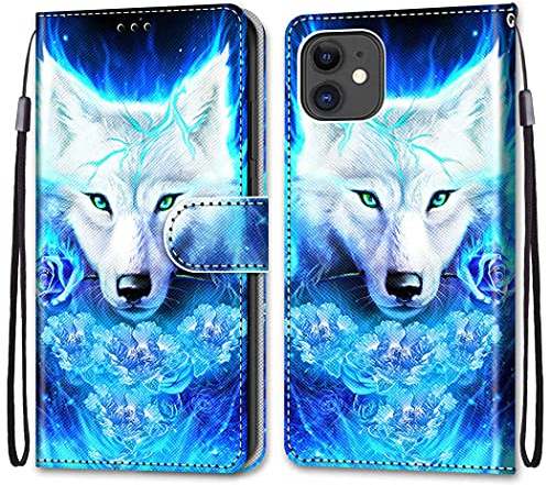 nancencen Kompatibel mit iPhone 11 (6.1) Handyhülle, PU Leder Flip Cover Wallet Hülle (Anti-Fall) Anwendbar iPhone 11 (6.1) - Weißer Wolf