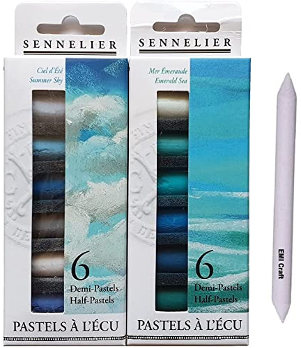 Sennelier Pastellkreide, trocken 12 halbe Pastellkreide – Das Meer und der Himmel + Papierwischer EMI Craft